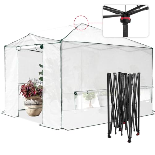 Image of EAGLE PEAK 12x8 Easy Setup Pop Up Greenhouse, Support Pole, Clear /White