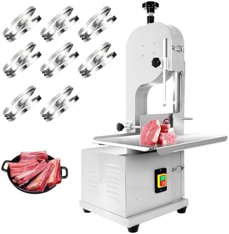 1500W Electric Bone Meat Cutter Machine with Stainless Steel Table, Adjustable Thickness 0.04-3.9 inches for Efficient Beef, Pork, Chicken & Fish Cutting