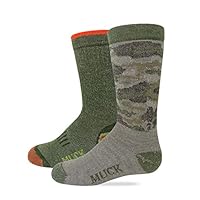 MUCK Boot Youth Boys Girls Heavyweight Merino Wool Blend Camo Boot Socks 2 Pair Pack