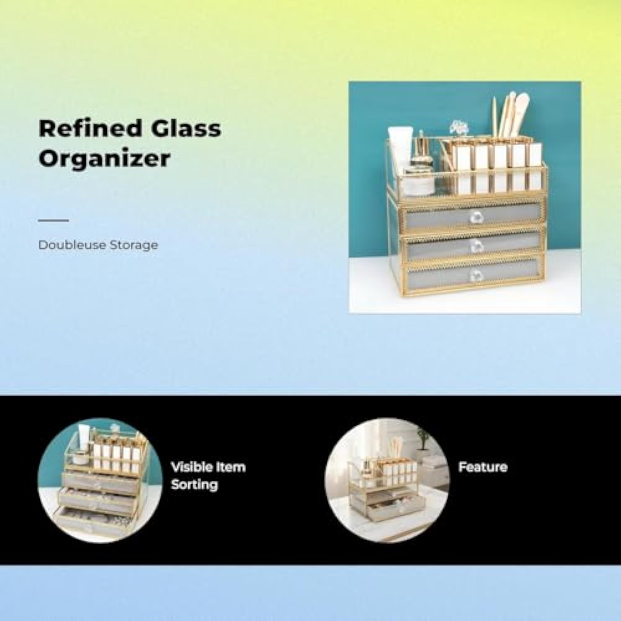 Glass Makeup Organizer for Vanity Storage