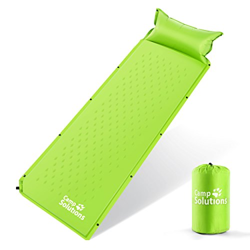 Camp Solutions Lightweight Sleeping Pad - Self Inflating Camping Pad with Built in Pillow for Camping, Hiking and Backpacking (Green)