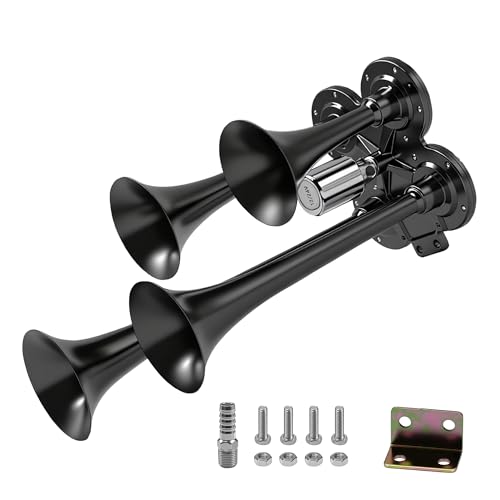 Kit de 4 bocinas de tren de trompeta, 180 dB de bocina de aire súper fuerte para camiones, compatible...