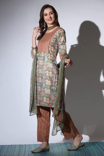 Image of Leriya Fashion Kurti Pant Dupatta Set for Women || Cotton Floral Hand Block Printed Kurta Set || Straight Casual Festival Wear Kurta Set with Dupatta for Women || Gift for Women