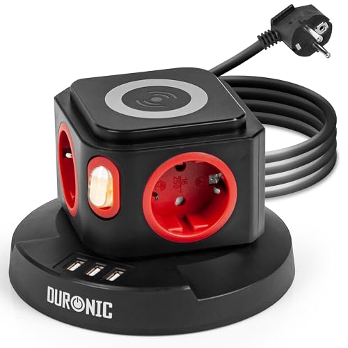 Duronic ET4W Multipresa Torre 3680W con 4 Prese Schuko + 3 USB + Ricarica