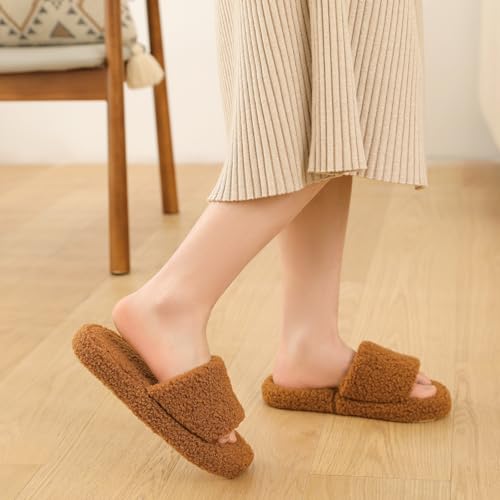 Parlovable Fuzzy Slippers for Women Open Toe Curly Fur Fluffy House Shoes Memory Foam Thick Sole Non-Slip Slides Cozy Sandals Indoor Outdoor2