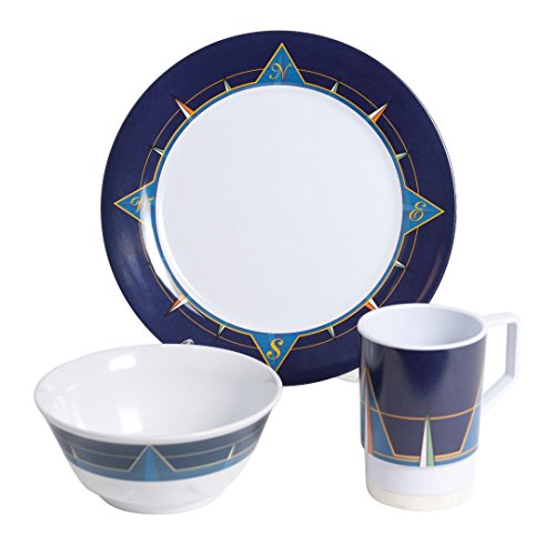 Galleyware Blue Compass 12 Piece Melamine Non-Skid Dinnerware Set