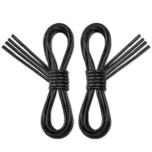 RJ-Sport 2 Paar dünne Oxford Schnürsenkel gewachste Schuhbänder rund Business Shoelace - sehr reißfest, Senkel 60-140 cm, Rundsenkel 2.5mm für Anzug, Business und Lederschuhe Stiefel(Schwarz,70cm)