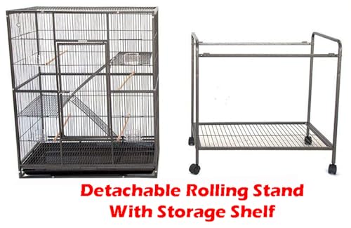 Mcage 70 Inch Extra Large Chew-Proof Wrought Iron 4-Levels Tight 1/2-Inch Bar Spacing For Ferret Chinchilla Sugar Glider Home Cage With Removable Stand On Wheels thumb #3
