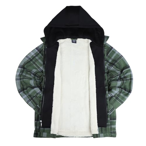Image of LeeHanTon Mens Flannel Jackets Sherpa Lined Fleece Zip Up Winter Warm Workout Plaid Sweatshirt with Hood