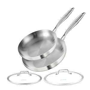 10-12 Inch Tri-ply Stainless Steel Chef’s Pan,Frying Pan Set with Lids,Skillets,Induction Cookware,Pots and Pans Set,Dishwasher and Oven Safe.(Removable Handle)