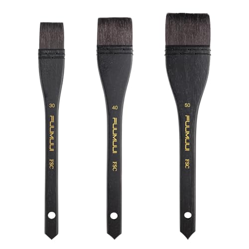 Flat Watercolor Brushes 3pcs Professional Squirrel Hair Flat Hake Brushes Set Artists Scale Large Paint Brush with Long Handle for Watercolor and Acrylic Paints