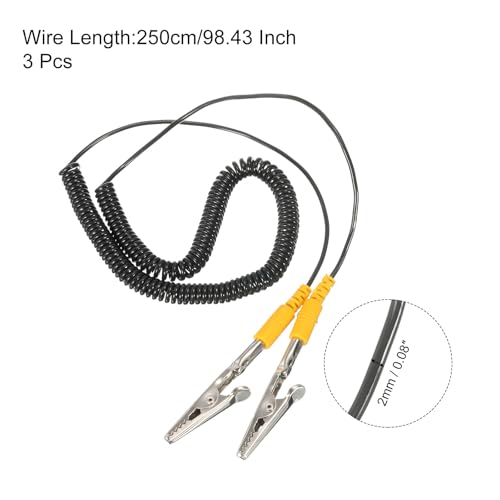 Image of MECCANIXITY ESD Grounding Cable Cord with Alligator Clip 250cm /98.43 Inch Long,Anti-Static Ground Wire Cable Clip for Eliminate Conductor Electrostatic, Pack of 3(Black)