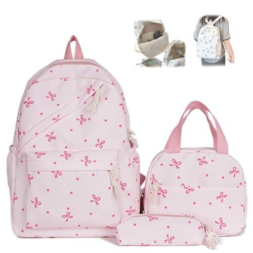 Bow Backpack, Nylon Rucksack Cute Backpack, for Daily Commuting ＆ Travel (Pink Bow)