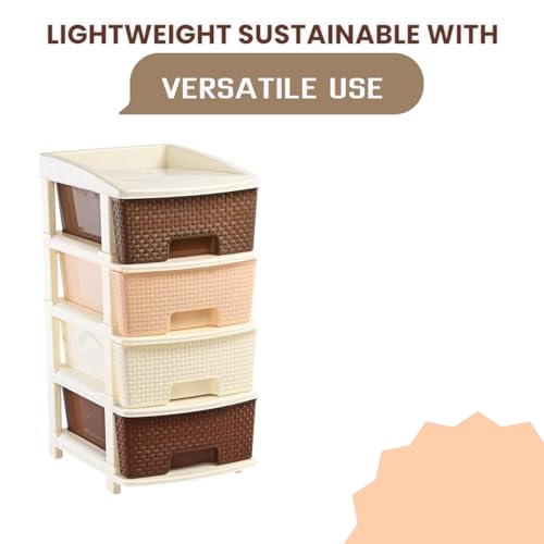 Image of Plastic Modular Drawer Storage Chest Of Drawers Organizer Storage Box, Large Stomo Racks For Multipurpose Anti-slip Shoes Organizers (Coffee & Chocolate, 4 Layer)