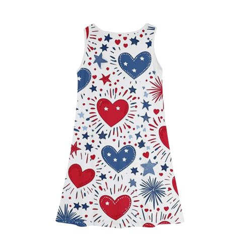 Girls’ 4th of July Dress, Sleeveless Stars and Stripes Patriotic A-Line Sundress for Independence Day 4-14 Years3