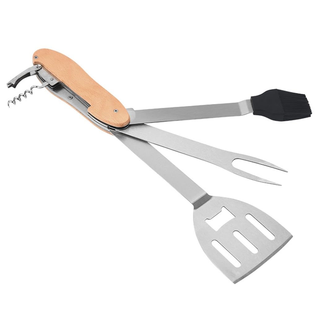 Parrilla de Acero Inoxidable para Barbacoa, Tenedor, Cepillo para Aceite, Pala para freír, Parrilla combinada