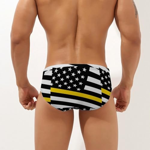 US Thin Yellow Line Flag Printed Swim Briefs for Men Sexy Bikini Swimwear Elastic Beach Trunks Bathing Suit3