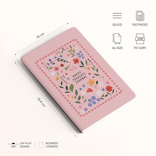 Image of FACTOR NOTES A6 Notebook (Happy Thoughts) | Ruled, 160 Pages, 90 GSM Thick Paper | Cute Aesthetic Notebook for Women