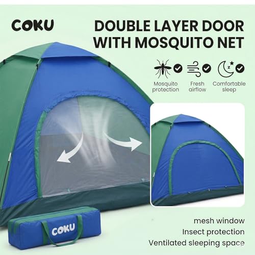 Image of Coku Camping Tent for 2 Persons, 210D+170T Lightweight Backpacking Dome Tent with Mosquito Net, Waterproof Outdoor Tent, Easy Setup for Camping, Hiking, Trekking, Picnic, Travel (Random Color)
