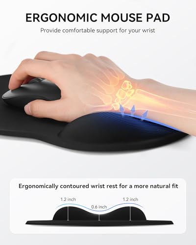 Image of Laborio Mouse Pad with Wrist Rest, Ergonomic Mouse Pads for Desk, Office Non-Slip Large Mousepad with Gel Wrist Support(Black, 10.6''L x 9''W)