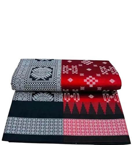 CIPS Sambalpuri Handloom Silk Saree Buta with Zari Border - Red Black