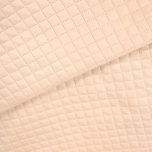 Image of Roseate Quilted Velvet Fully Covered Sofa Cover with 2 Arm Cover (1 Seater / 24 inchx54 inch) Sofa Protector for Living Room /Bedroom interiors (Beige) with Tassels