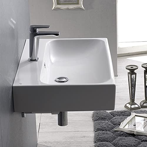Cerastyle Pinto Rectangular Ceramic Wall Mounted/Vessel One Hole Bathroom Sink, White (080000-U) #TOP2