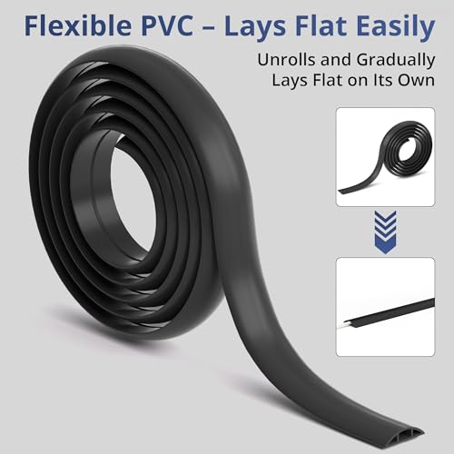 Image of ZhiYo 5.6ft Cord Covers for Wires on Floor, Cord Hider Floor Hide Extension Cords, Soft PVC Cable Cover Cable Protector, Wire Cavity W0.62in H0.31in, Yellow Oak Wood