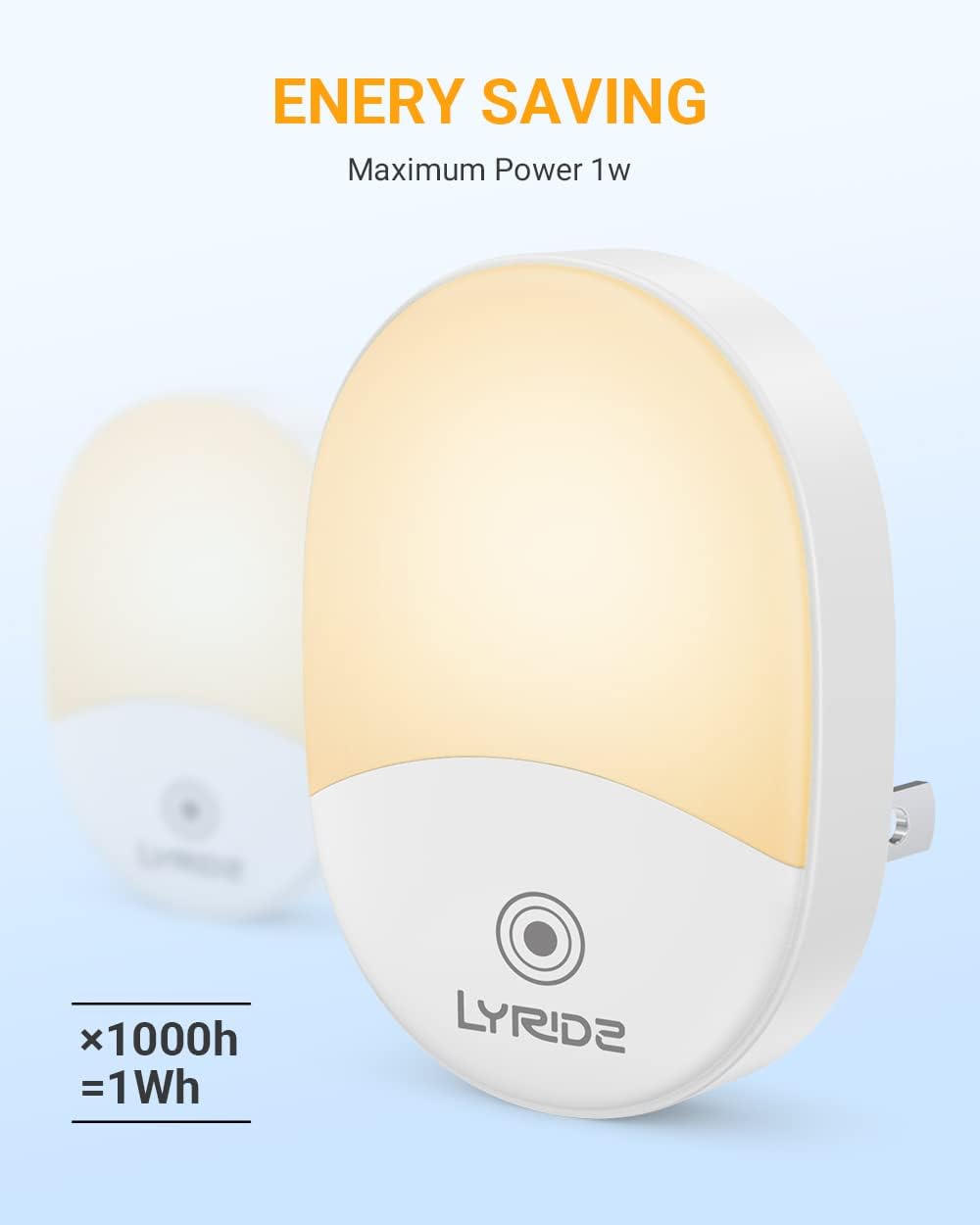 Lyridz A5119 Night Light showing energy efficiency, 1000 hours for 1KWh