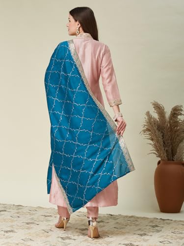Image of MOKOSH Women's Silk Embroidery Anarkali Kurta Pant with Dupatta | Anarkali Kurta Set |Embroidered |V Neck Full Sleeve Ethnic Suit |3 Piece Outfit