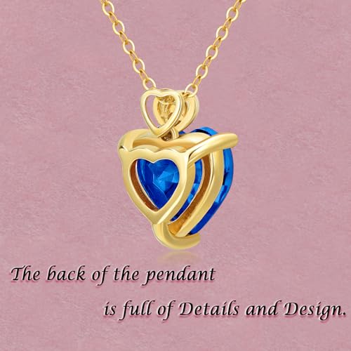 14k Gold Love Heart Gemstone Birthstone Necklaces for Women 3 Carat Heart-cut Created Birthstone Anniversary Birthday Mother's Day Pendant for Her 16+1+1 inch4