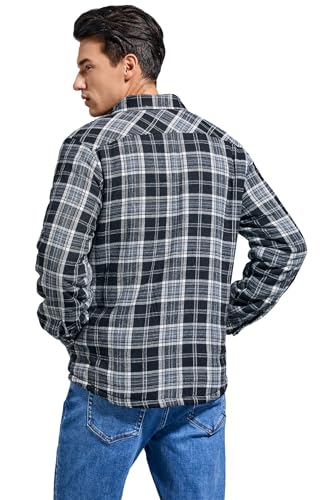 Image of Men's Sherpa Cotton Flannel Shirt Jacket Plaid Button Coat Pocket