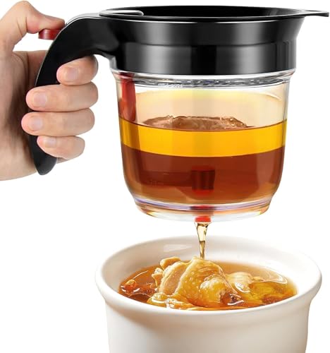 1000ml Fat Separator Jug with Bottom Release Plastic Fat Gravy Separator Jug and Strainer Multifunctional Soup Oil Separation Degreasing Cup for Cooking Gravy Sauces