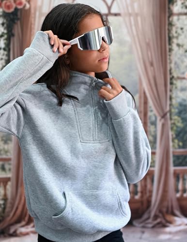 Image of Arshiner Girls Half Zip Sweatshirt Fleece Quarter Zip Pullover Sweatshirts | Fall Fashion Clothes for Teen Girls with Thumb Hole for 5-16 Years