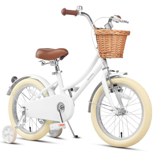 Image of Glerc Little Molly 12-20 Inch Kids Retro Cruiser Bike for 2-13 Year Old with Wicker Basket & Training Wheels /Kickstand, Multiple Colors