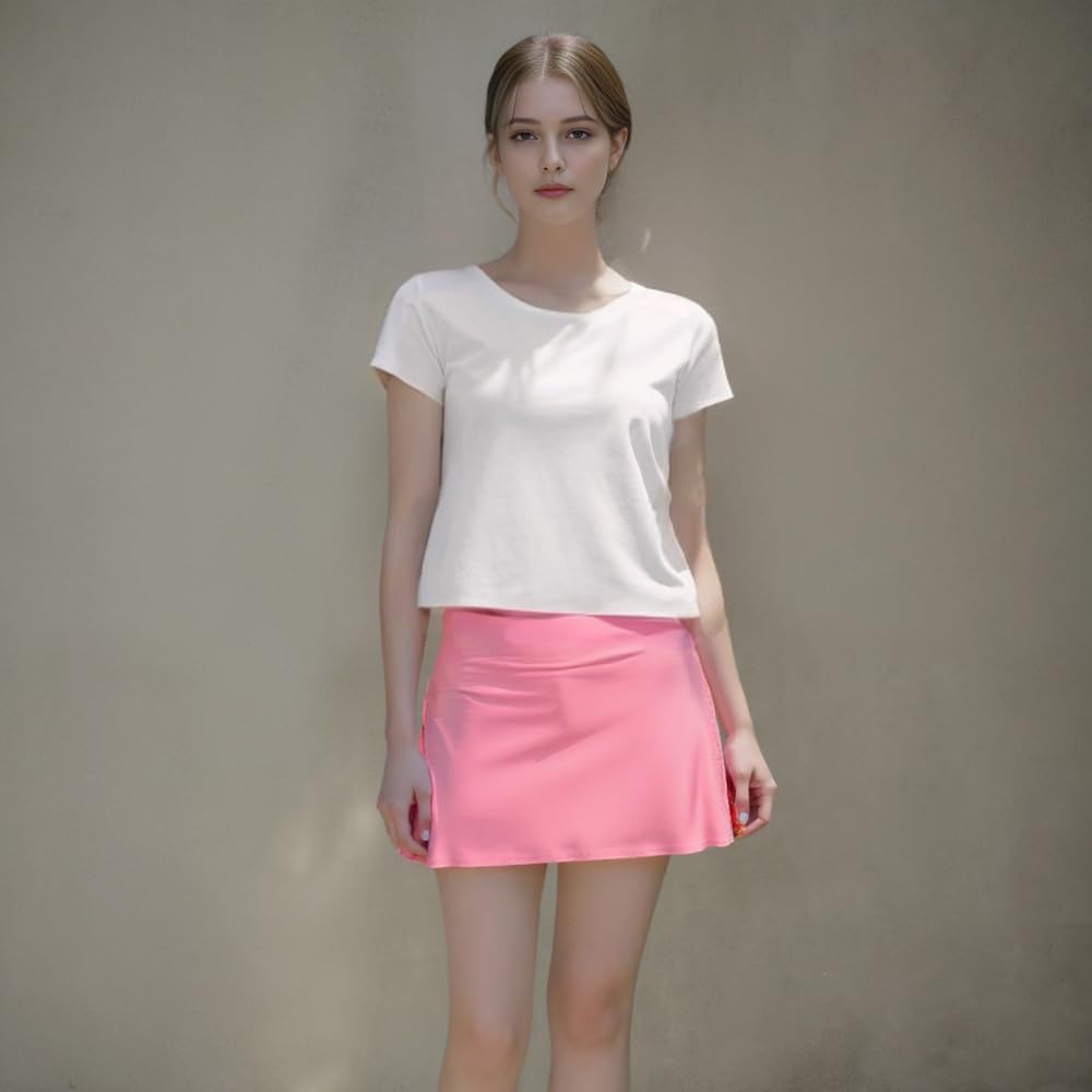 Gonna da tennis da donna, pantaloncini incorporati, a vita media, da golf, con tasche, minigonna plissettata