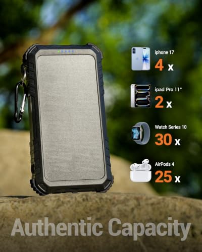 Image of Solar Power Bank Built-in Cables Speed Charging 20000mAh Camping
