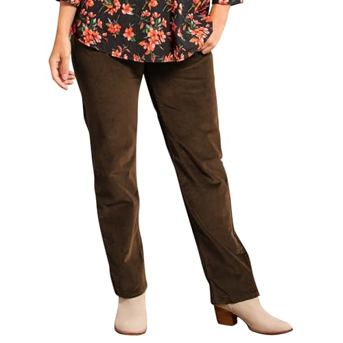 Generisch - Pantalones de cordón para mujer, de cintura alta, marrón, con costillas, termo, con cintura elástica, de pana, vintage, casual, vaqueros de cordón, pierna recta, ropa de invierno cálida