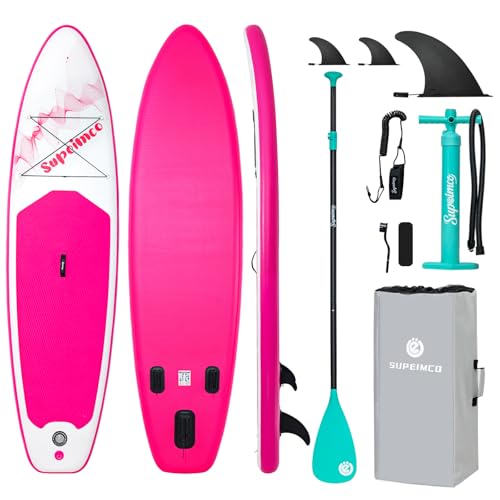 SUPEIMCO 10'6' Inflatable Stand Up Paddle Board - Upgraded Hot Melt Tech, Anti-Slip EVA Deck, Full Accessories for All Skill Levels (Adults & Youth)
