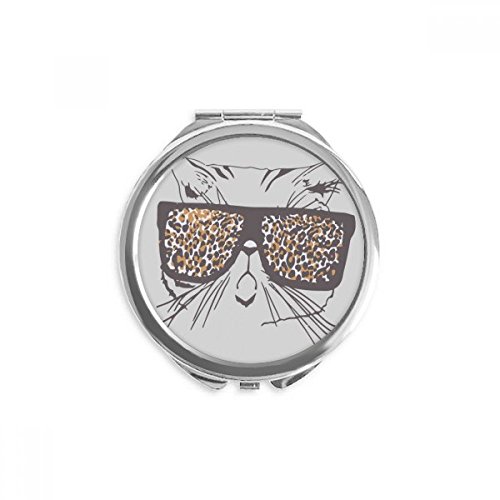 Miroir de poche chat léopard rond de 6,5 cm pour retouches maquillage