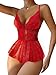 Lilosy Sexy Bows Floral Lace Mesh Babydoll Lingerie Romper Cutout Nightwear Women Bodysuit Nightshirt Teddy Bright Red Large