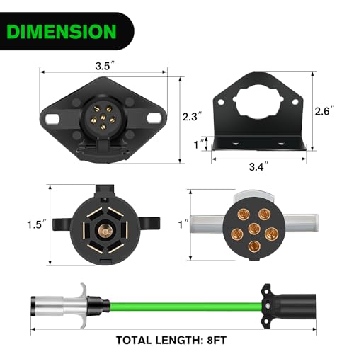 Nilight 7 Pin to 6 Pin Trailer Adapter 7 Wire to 6 Wire Trailer Plug Coiled Cord Weatherproof 7 Way Blade to 6 Way Round Towing Wiring Kit 8 FT with Female Receptor Mounting Bracket by Nilight - Image 6