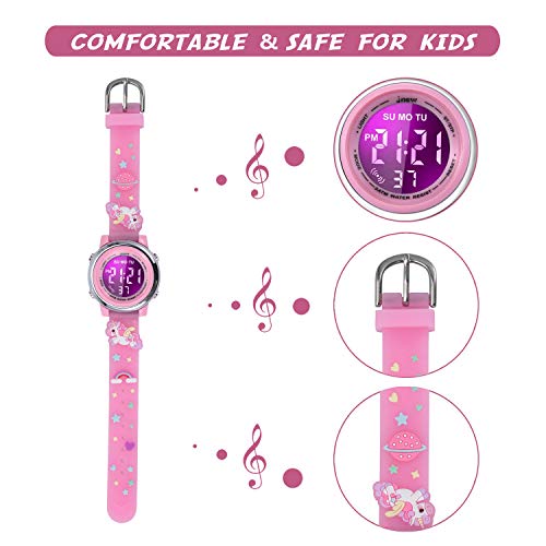 cofuo Girls Digital Watch Age 3-12 for Gifts, 3D Cartoon Waterproof Sports Outdoor LED Electrical Watches with Luminous Alarm Stopwatch Toddler Wristwatch4