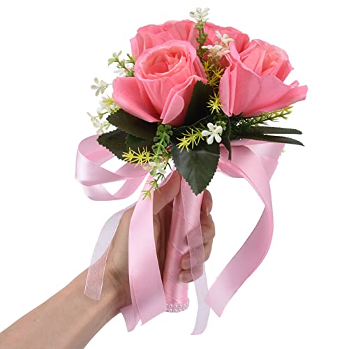 Gaeirt Ramo de Novia de Boda, Ramo Romántico de Boda de Alta Simulación Rosa para Fotografía para Dama de Honor para Novia para Boda