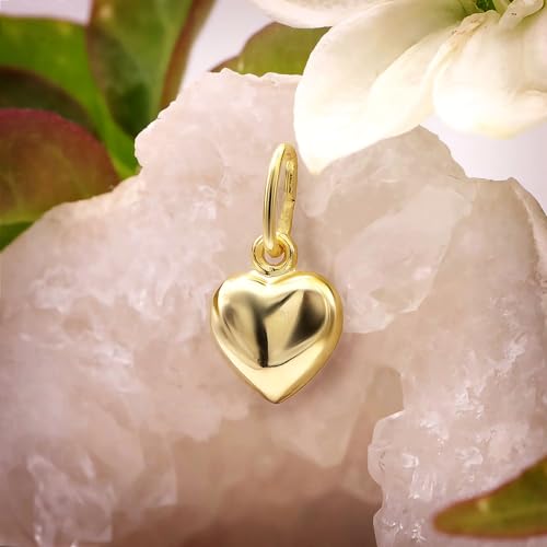 CLEVER SCHMUCK Herz Anhänger Gold 6 mm schlicht und beidseitig gewölbt poliert 925 Silber vergoldet im Etui creme