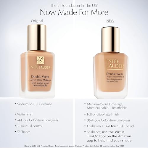 Image of Estee Lauder Double Wear Stay-in-Place Foundation Makeup | 36-Hour Long-Wear Oil-Free Liquid Matte Foundation | Hydrating, Breathable, Buildable | New Formula