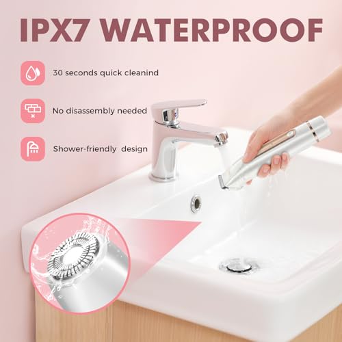 Image of Bikini Trimmer for Women, 2-in-1 Painless Electric Razor for Body and Pubic Hair, IPX7 Waterproof Shaver with Dual Heads - Rechargeable Lady Trimmer for Bikini, Underarm, and Leg (White)