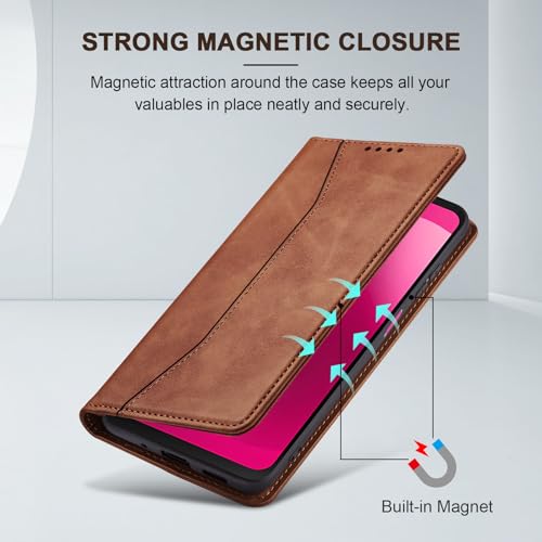Image of Jasonyu Flip Wallet Case for T-Mobile Revvl 8 5G,Brown