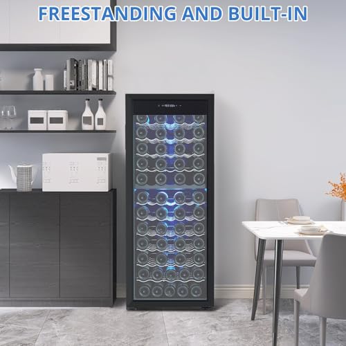 Image of Garvee Wine Cooler Refrigerator, Freestanding Compressor Wine Cellar, Compact Design, Single Glass Door, 32 Bottles, Digital LED Touch Control 41℉-64℉, for Red, White, Champagne or Sparkling Wine