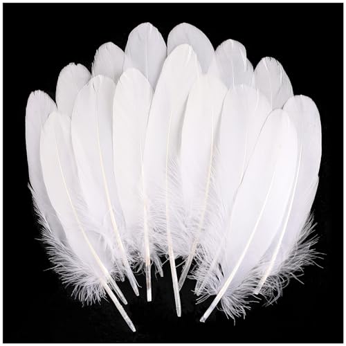 THARAHT 120pcs White Goose Feathers Natural Bulk 6-8 inch 15-20cm for Crafts DIY Cosplay Wedding Party Halloween Decoration Goose Nagoire Feathers
